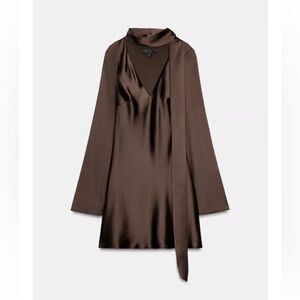 NWT Zara Brown Satin Scarf Dress